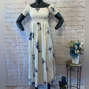 Floral Blue and White Maxi Dress